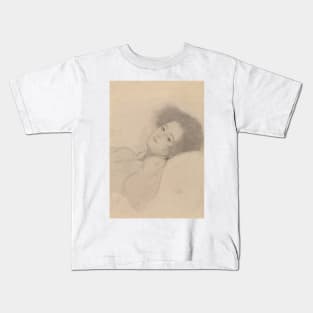 Portrait of a Young Woman Reclining by Gustav Klimt Kids T-Shirt